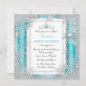Teal Silver Winter Wonderland Sweet 16 Kaart (Voorkant)