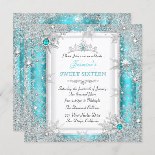 Teal Silver Winter Wonderland Sweet 16 Kaart