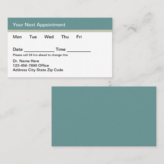 Teal Simple Budget Medical Appointment Cards Afsprakenkaartje (Voorkant / Achterkant)