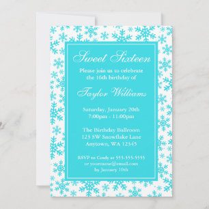 Teal Sneeuwvlok Rand Winter Wonderland Sweet 16 Kaart