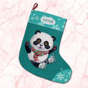 Teal Sneeuwvlok Schaatsende Panda Beer Grote Kerstsok