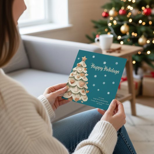 Teal Snowflake Gingerbread Holiday card Kaart