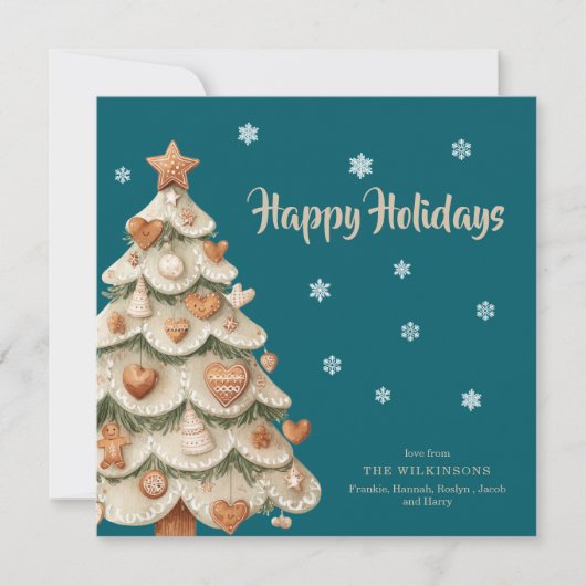 Teal Snowflake Gingerbread Holiday card Kaart (Voorkant)