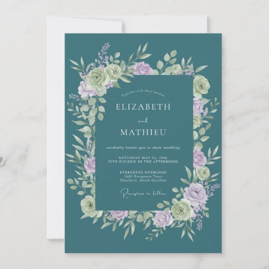 Teal Soft Bloom Romance Wedding Kaart (Voorkant)