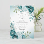 Teal Soft Watercolor Botanical Wedding Kaart (Staand voorkant)
