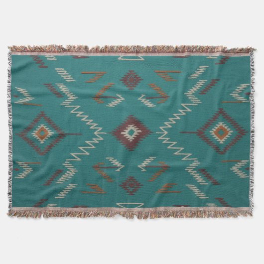 Teal Southwest Navajo Geometric Deken (Voorkant)