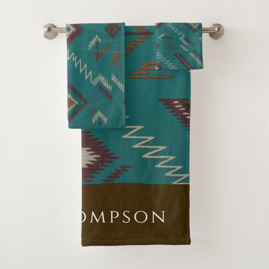 Teal Southwest Navajo Geometrisch Bad Handdoek (Insitu)
