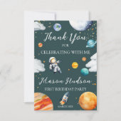 Teal Space Astronaut First Birthday Bedankkaart (Voorkant)