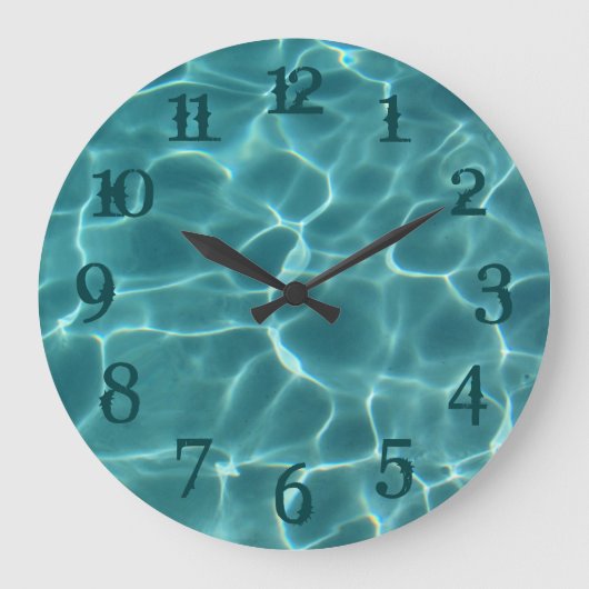 Teal Splash Nummers Zwembad Muurklok Grote Klok (Voorkant)
