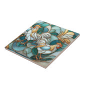 Teal Stained Glass Roosters Elegant Farmhouse Tegeltje (Zijkant)