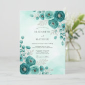 Teal Stately Botanical Wedding Kaart (Staand voorkant)