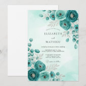 Teal Stately Botanical Wedding Kaart (Voorkant / Achterkant)