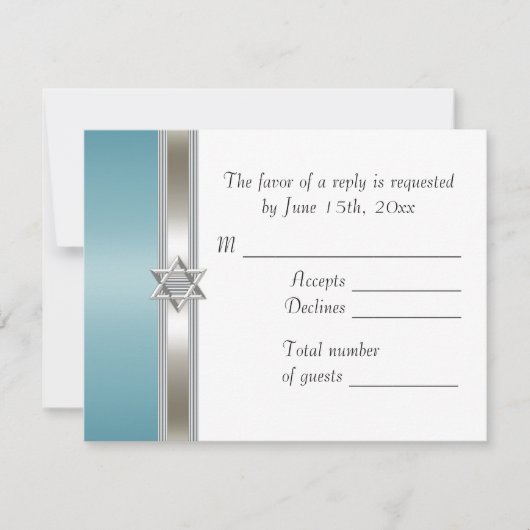 Teal Ster van David RSVP Kaartje (Voorkant)