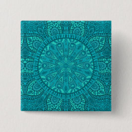 Teal stervormig ontwerp vierkante button 5,1 cm