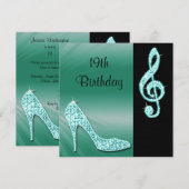 Teal Stiletto & Treble Clef 19e Verjaardag Kaart (Voorkant / Achterkant)