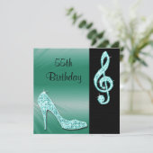 Teal Stiletto & Treble Clef 55ste Verjaardag Kaart (Staand voorkant)