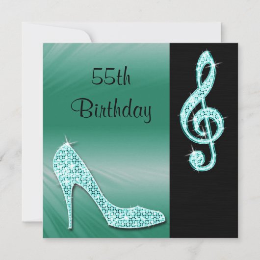 Teal Stiletto & Treble Clef 55ste Verjaardag Kaart (Voorkant)