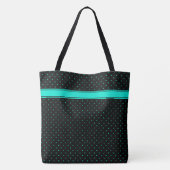 Teal Stippenpatroon op Zwarte Aangepaste Naam Teks Tote Bag (Achterkant)