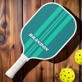 Teal Strandbries Rally Strepen met Naam Pickleball Paddle