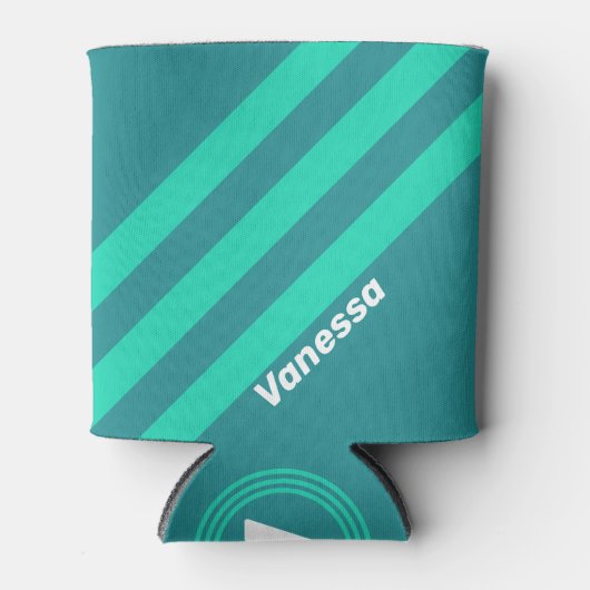 Teal Strandbries Strepen met Naam Blikjeskoeler (Voorkant)