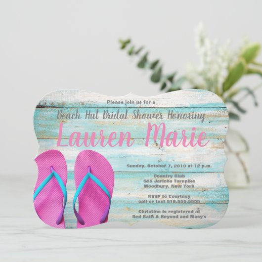 Teal Strandhut Flip Flops Bruidsfeest Kaart (Staand voorkant)