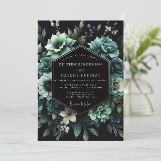 Teal Succulent Bloom Wedding Kaart (Staand voorkant)