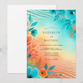 Teal Sun-kissed Coastal Wedding Kaart (Voorkant / Achterkant)