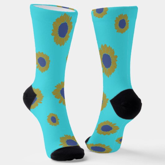Teal Sunflower Pattern Women's Socks Sokken (Gebogen)