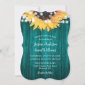 Teal Sunflower String Lights Wood Wedding Kaart (Voorkant)