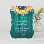 Teal Sunflower String Lights Wood Wedding Kaart (Staand voorkant)
