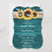 Teal Sunflower Wood Burlap String Lights Wedding Kaart (Voorkant)