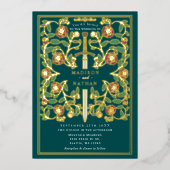 Teal Sword Floral Medieval Fantasy Wedding  Folie Uitnodiging (Voorkant)