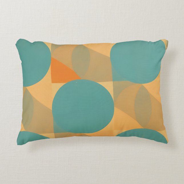 Teal, Tan, and Orange in Retro Look Pattern Accent Kussen (Voorkant)