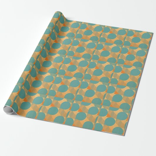 Teal, Tan, and Orange in Retro Look Pattern Cadeaupapier (Uitgerold)