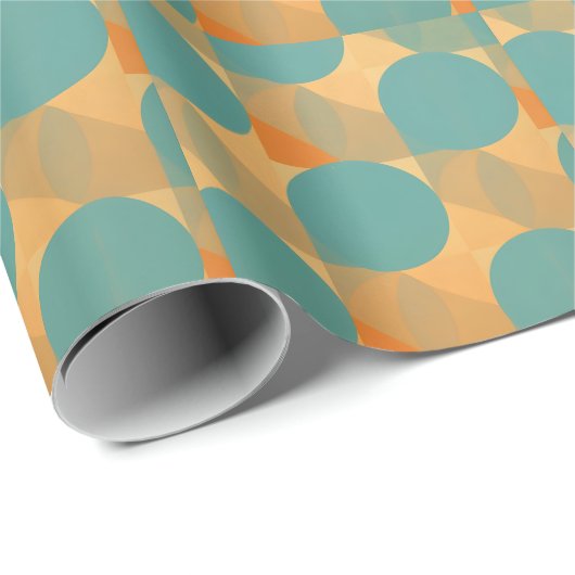 Teal, Tan, and Orange in Retro Look Pattern Cadeaupapier (Rol Hoek)