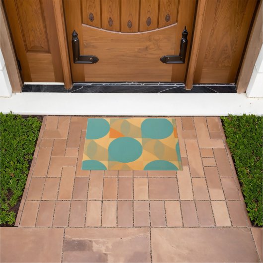 Teal, Tan, and Orange in Retro Look Pattern Deurmat (Buiten)