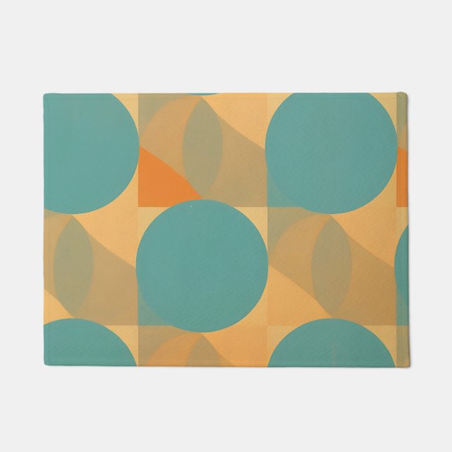 Teal, Tan, and Orange in Retro Look Pattern Deurmat (Voorkant)