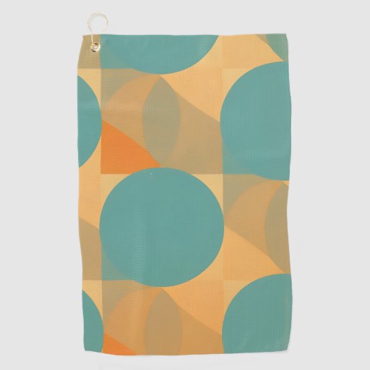 Teal, Tan, and Orange in Retro Look Pattern Golfhanddoek (Voorkant)