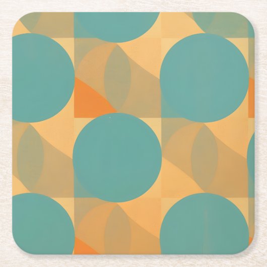 Teal, Tan, and Orange in Retro Look Pattern Kartonnen Onderzetters (Voorkant)