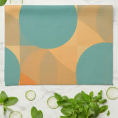 Teal, Tan, and Orange in Retro Look Pattern Theedoek (Gevouwen)