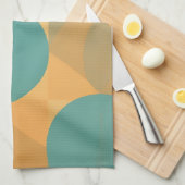 Teal, Tan, and Orange in Retro Look Pattern Theedoek (Quarter Fold)