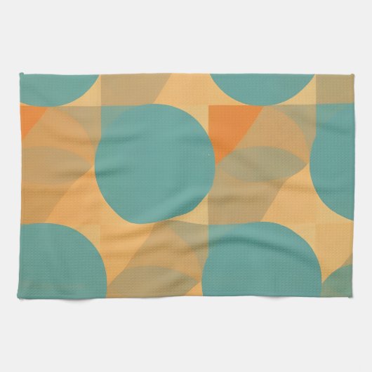 Teal, Tan, and Orange in Retro Look Pattern Theedoek (Horizontaal)