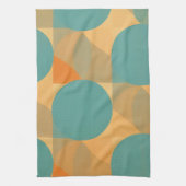 Teal, Tan, and Orange in Retro Look Pattern Theedoek (Verticaal)