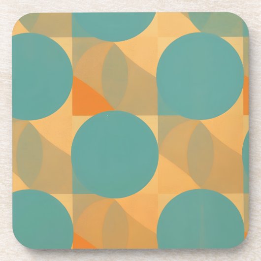 Teal, Tan en Oranje in Retro Look Patroon Bier Onderzetter (Voorkant)