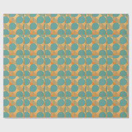 Teal, Tan en Oranje in Retro Look Patroon Cadeaupapier
