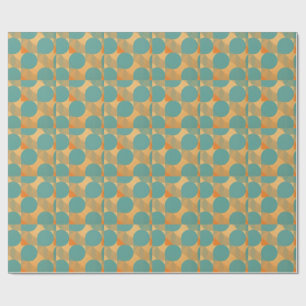 Teal, Tan en Oranje in Retro Look Patroon Cadeaupapier