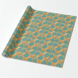 Teal, Tan en Oranje in Retro Look Patroon Cadeaupapier