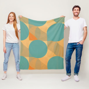 Teal, Tan en Oranje in Retro Look Patroon Fleece Deken