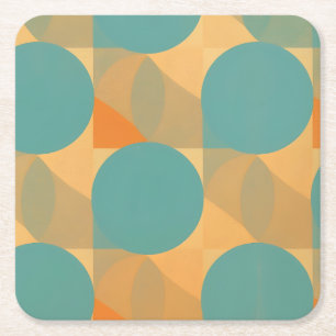 Teal, Tan en Oranje in Retro Look Patroon Kartonnen Onderzetters