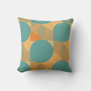 Teal, Tan en Oranje in Retro Look Patroon Kussen